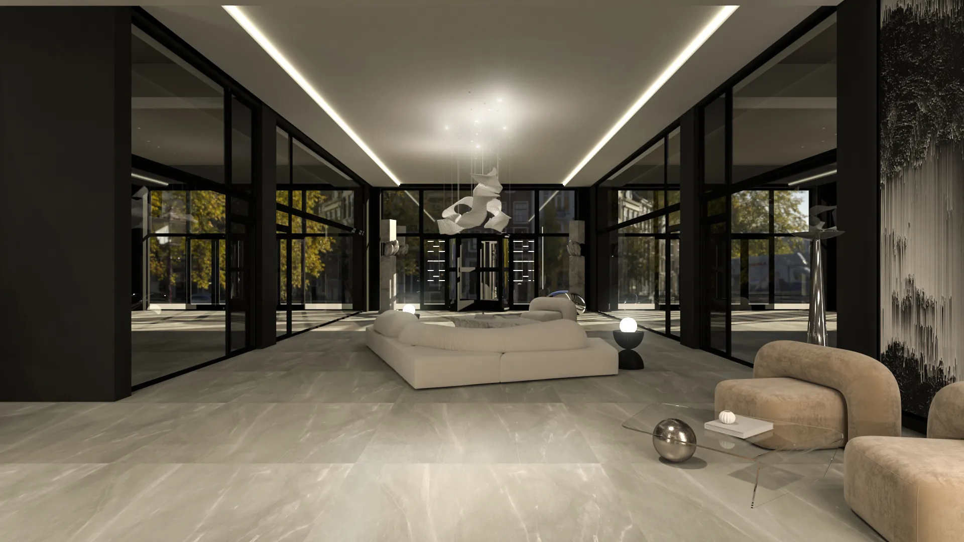 Randare interior — lobby hol central